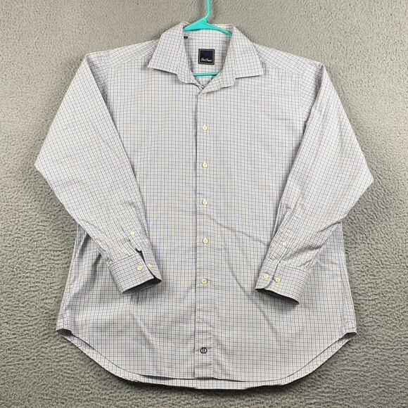 David Donahue Button Up Shirt Men's 17 34/35 XL Blue Brown Plaid Causal Formal - Picture 2 of 11